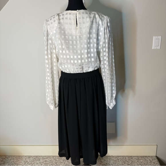 D’ALLAIRDS Vintage 80’s Dress Sheer Long Sleeves Shoulder Pads A-Line Large - Picture 8 of 12